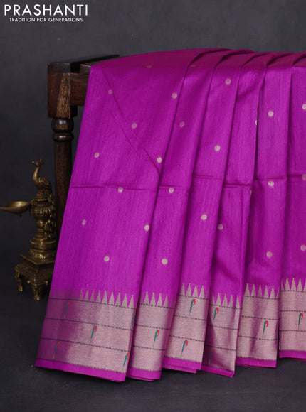 Semi paithani saree purple with allover zari woven buttas and peacock design paithani pallu