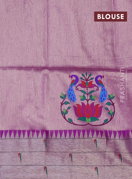 Semi paithani saree purple with allover zari woven buttas and peacock design paithani pallu