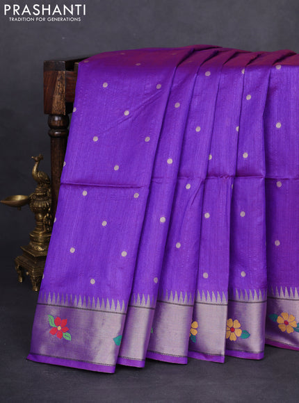 Semi paithani saree purple with allover zari woven buttas and parrot design paithani pallu