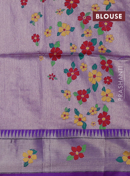 Semi paithani saree purple with allover zari woven buttas and parrot design paithani pallu