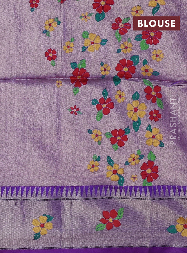 Semi paithani saree purple with allover zari woven buttas and parrot design paithani pallu