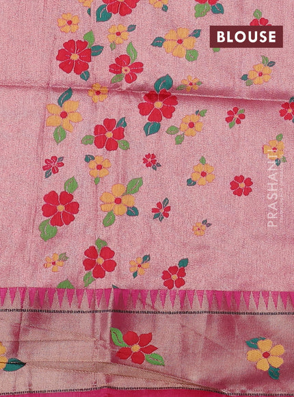 Semi paithani saree pink with allover zari woven buttas and parrot design paithani pallu