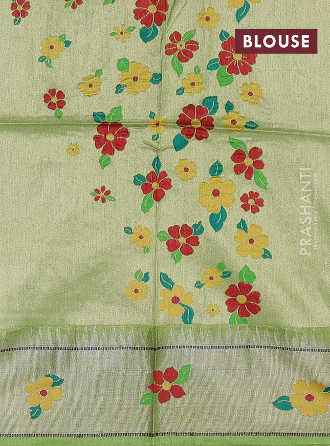 Semi paithani saree light green with allover zari woven buttas and parrot design paithani pallu