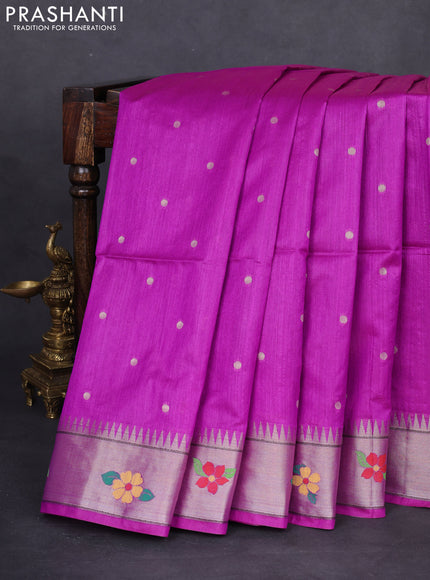 Semi paithani saree purple with allover zari woven buttas and parrot design paithani pallu