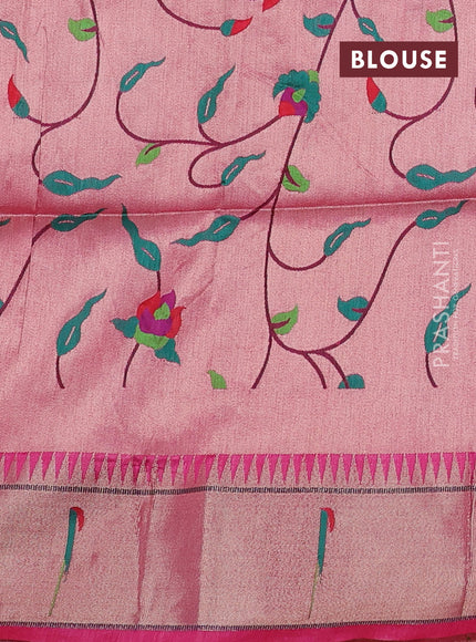 Semi paithani saree pink with allover zari woven buttas and peacock design paithani pallu