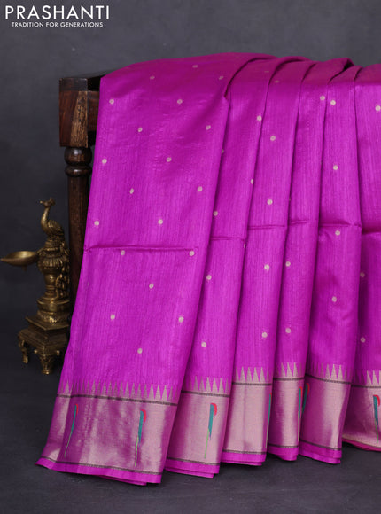 Semi paithani saree purple with allover zari woven buttas and peacock design paithani pallu