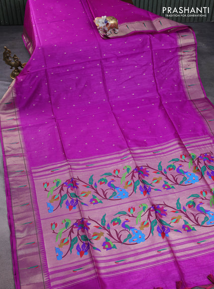 Semi paithani saree purple with allover zari woven buttas and peacock design paithani pallu