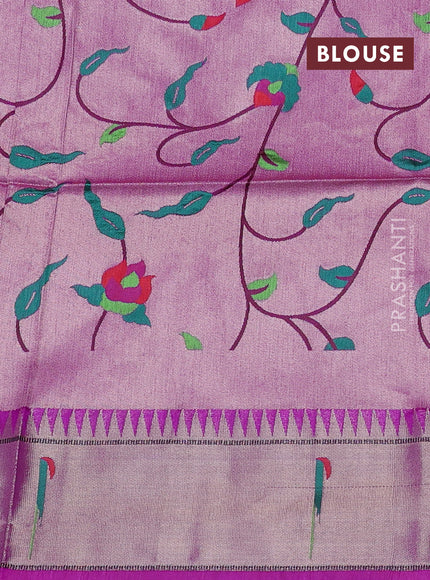 Semi paithani saree purple with allover zari woven buttas and peacock design paithani pallu