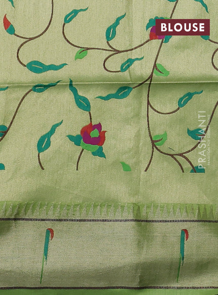 Semi paithani saree light green with allover zari woven buttas and peacock design paithani pallu