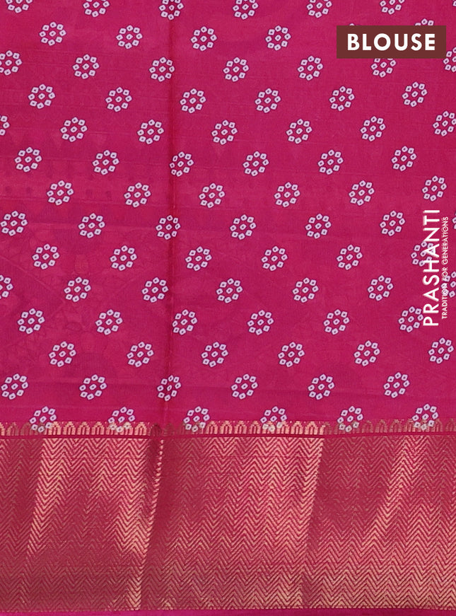 Semi dola saree navy blue and pink with allover bandhani prints and long printed zari woven border