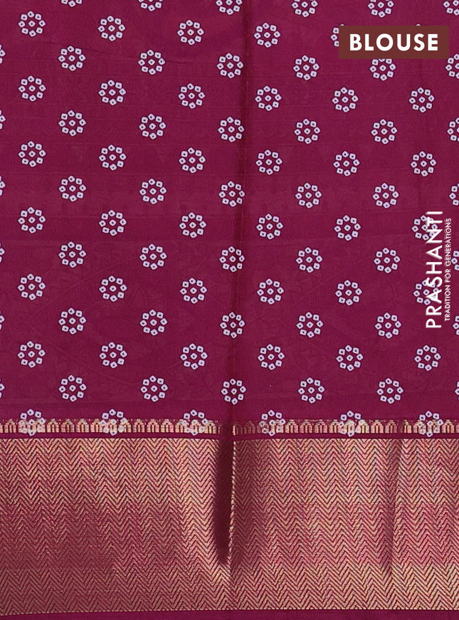 Semi dola saree teal blue shade and dark magenta pink with allover bandhani prints and long printed zari woven border