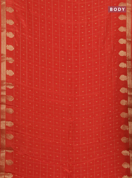 Semi mysore silk saree orange with zari checks & buttas and zari woven border