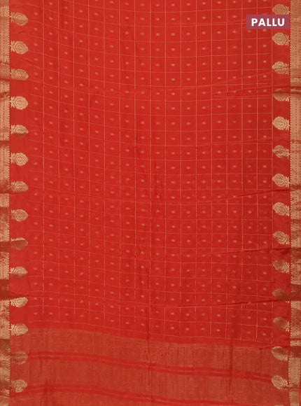 Semi mysore silk saree orange with zari checks & buttas and zari woven border