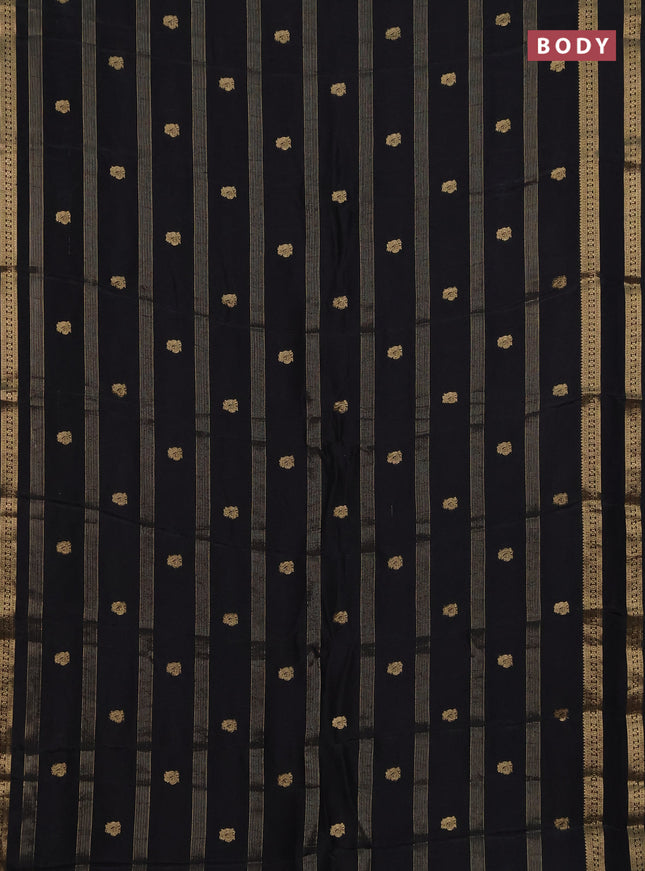 Semi mysore silk saree black with zari stripes & annam buttas and rettapet zari woven border