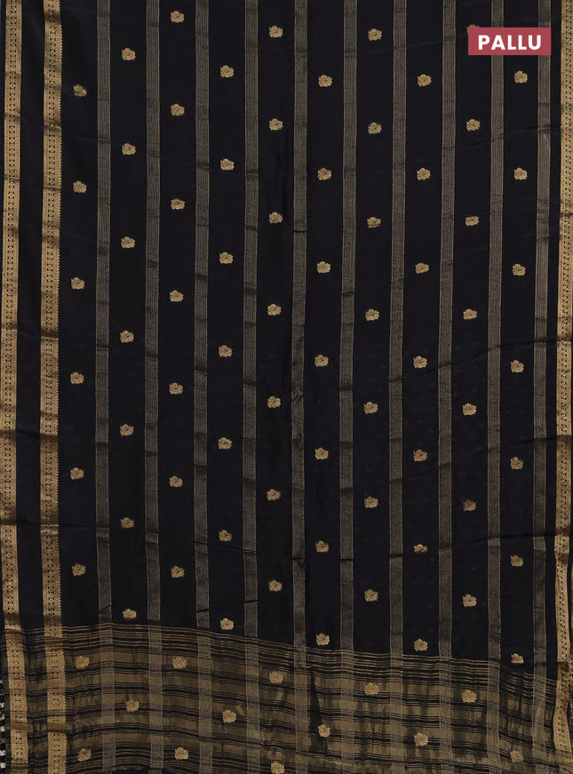 Semi mysore silk saree black with zari stripes & annam buttas and rettapet zari woven border
