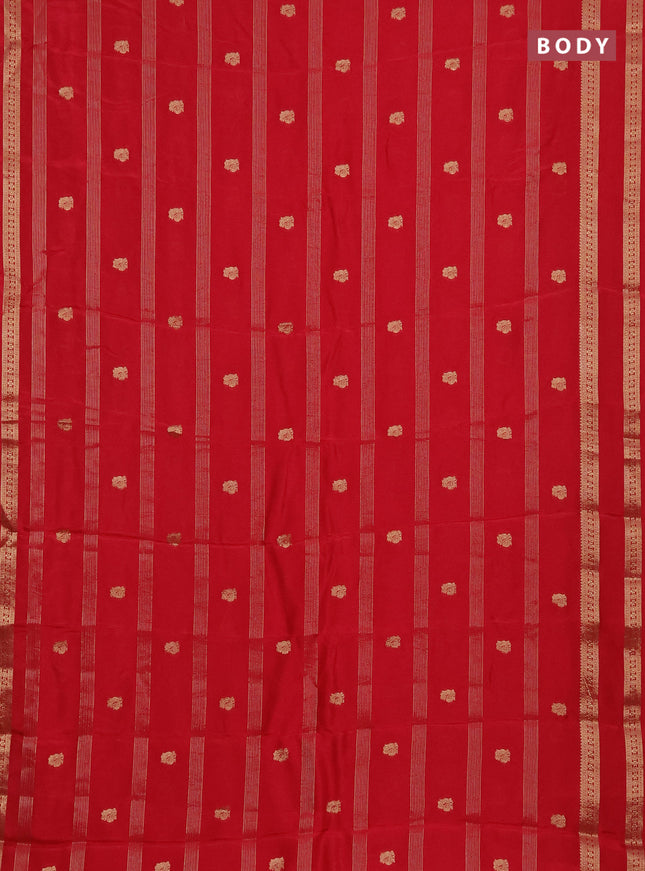 Semi mysore silk saree red with zari stripes & annam buttas and rettapet zari woven border