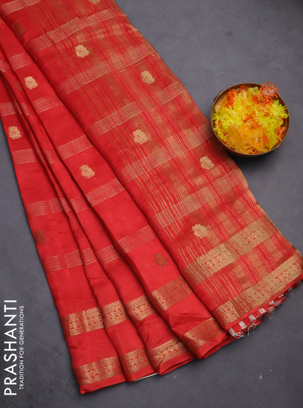 Semi mysore silk saree orange with zari stripes & annam buttas and rettapet zari woven border