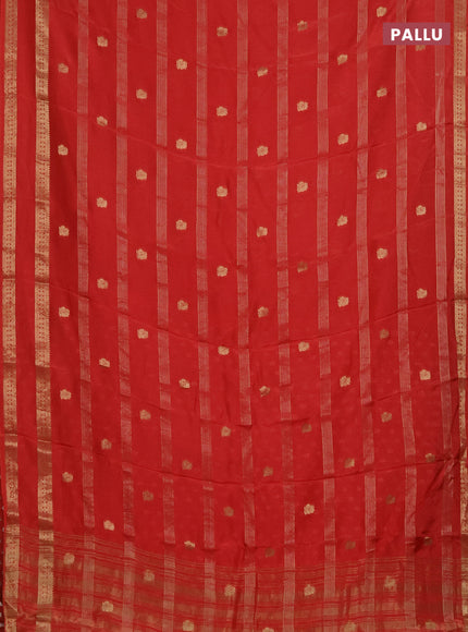 Semi mysore silk saree orange with zari stripes & annam buttas and rettapet zari woven border