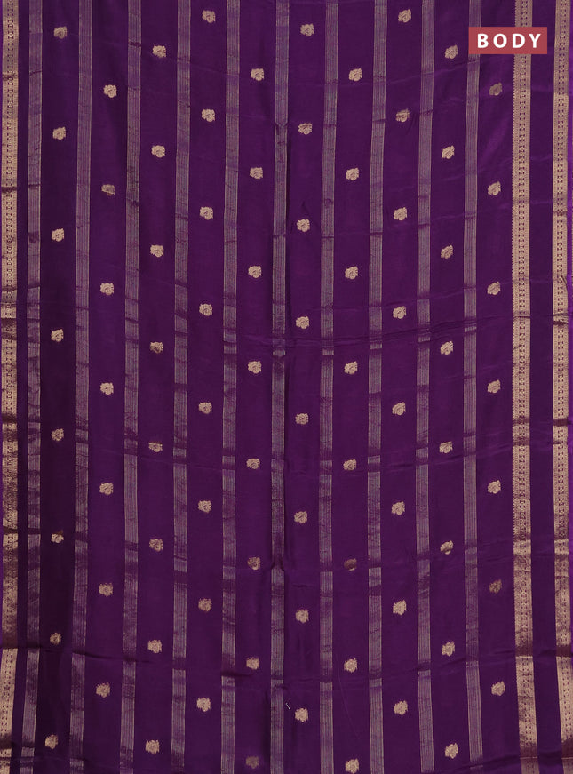 Semi mysore silk saree violet with zari stripes & annam buttas and rettapet zari woven border