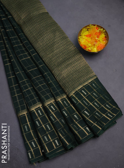 Semi mysore silk saree green with allover zari checked pattern and zari woven butta border