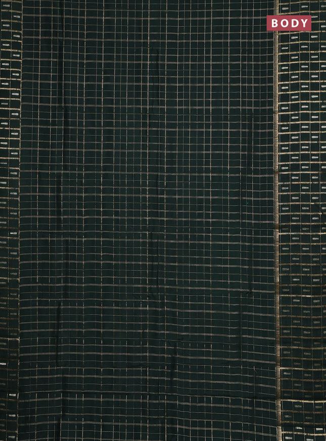 Semi mysore silk saree green with allover zari checked pattern and zari woven butta border