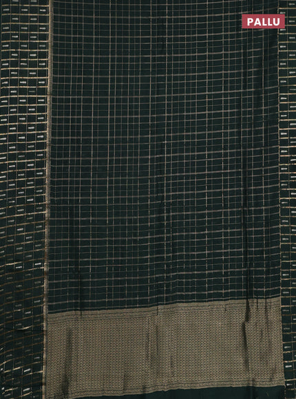 Semi mysore silk saree green with allover zari checked pattern and zari woven butta border