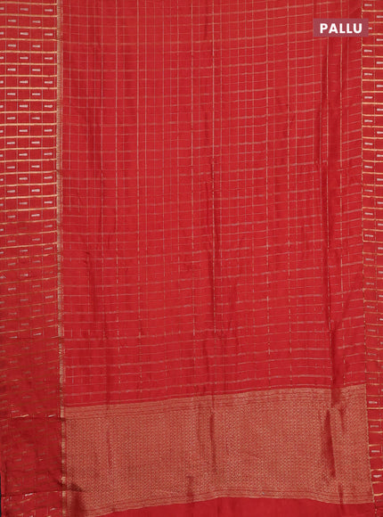 Semi mysore silk saree orange with allover zari checked pattern and zari woven butta border
