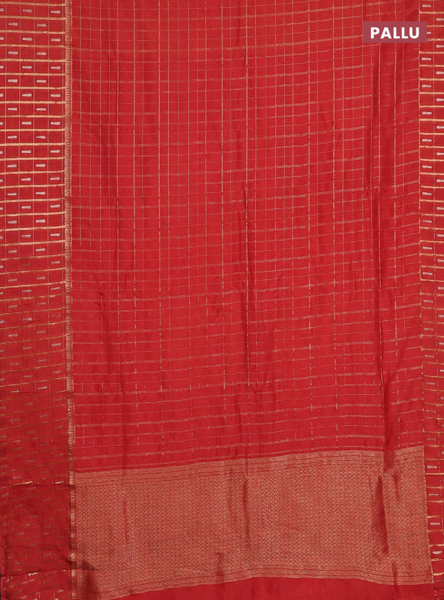 Semi mysore silk saree orange with allover zari checked pattern and zari woven butta border
