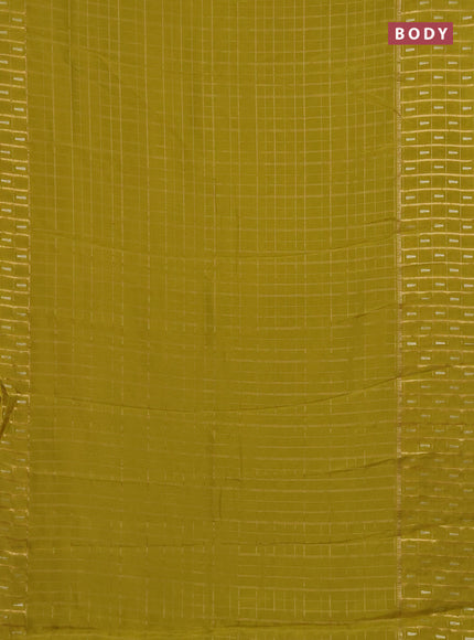 Semi mysore silk saree lime green with allover zari checked pattern and zari woven butta border
