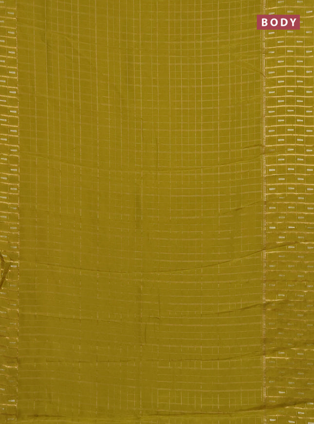 Semi mysore silk saree lime green with allover zari checked pattern and zari woven butta border