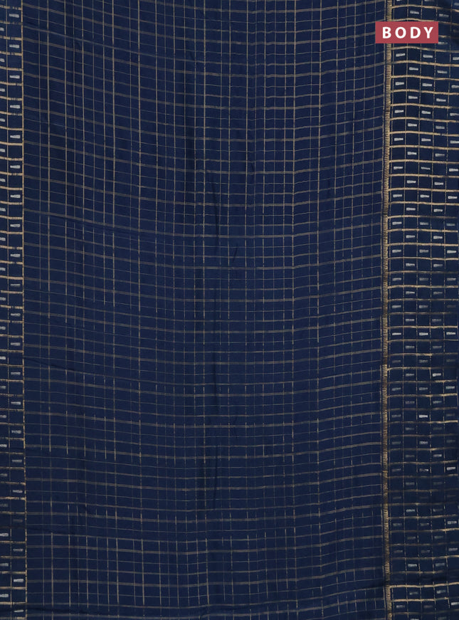 Semi mysore silk saree peacock blue with allover zari checked pattern and zari woven butta border