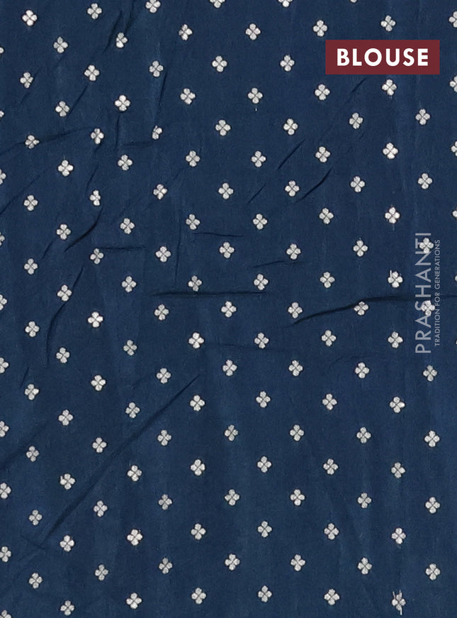 Semi mysore silk saree peacock blue with allover zari checked pattern and zari woven butta border