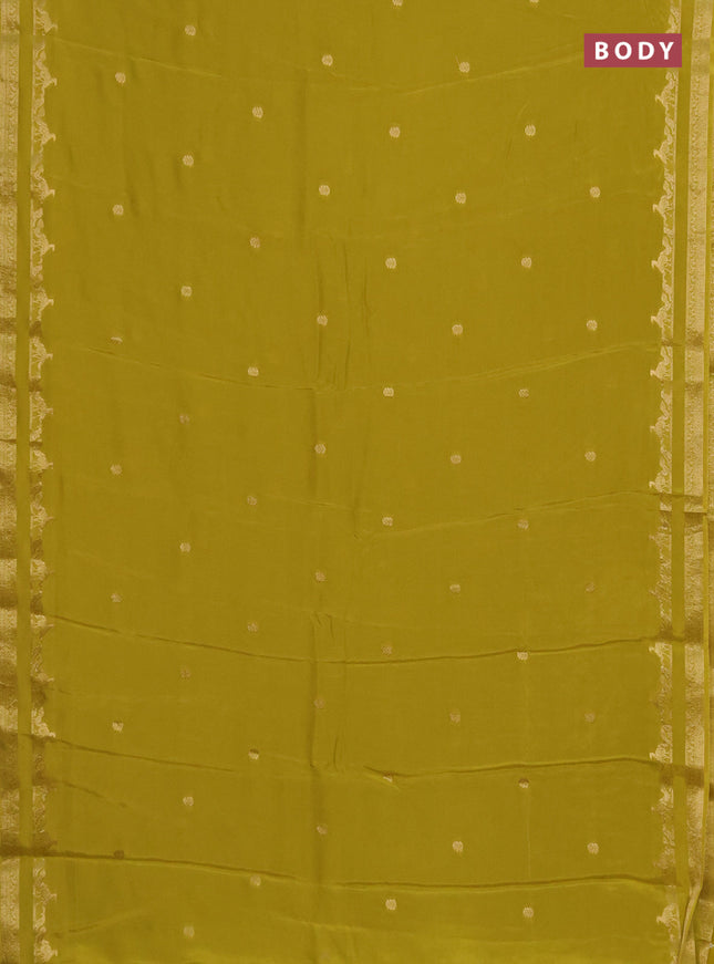 Semi mysore silk saree lime green with zari woven buttas and rettapet zari woven border