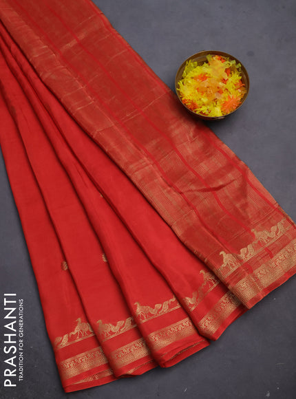 Semi mysore silk saree orange with zari woven buttas and rettapet zari woven border