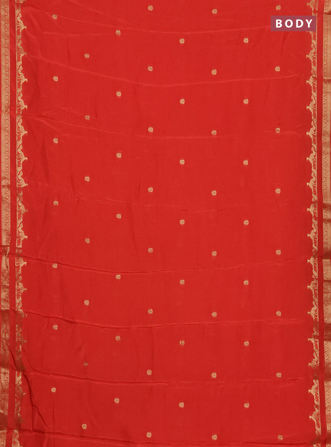 Semi mysore silk saree orange with zari woven buttas and rettapet zari woven border