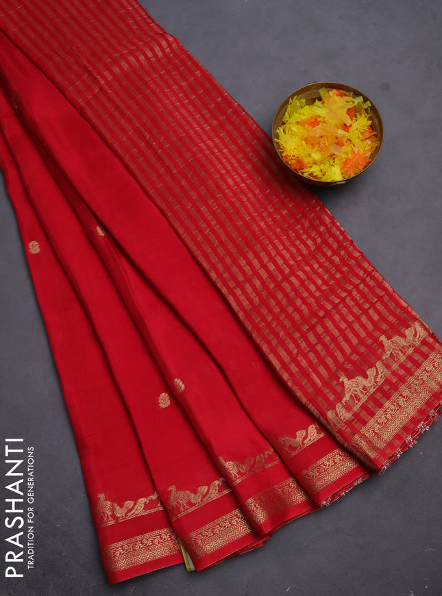 Semi mysore silk saree red with zari woven buttas and rettapet zari woven border