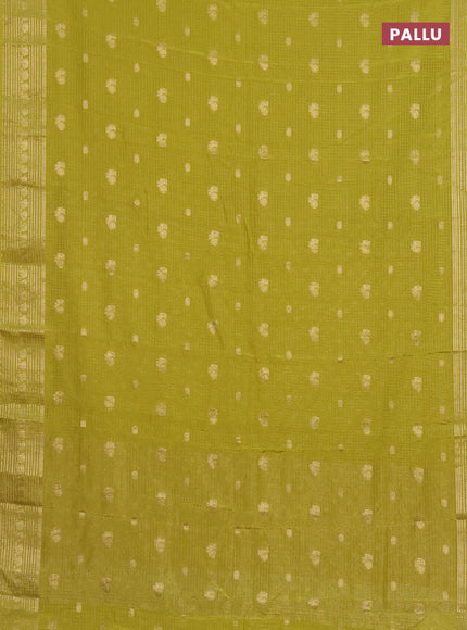 Semi mysore silk saree lime green with allover zari checks & buttas and zari woven border