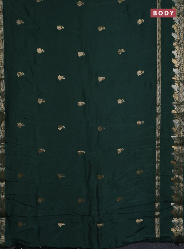 Semi mysore silk saree green with zari woven floral buttas and long rettapet zari woven border