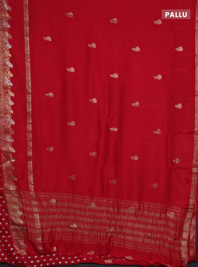 Semi mysore silk saree red with zari woven floral buttas and long rettapet zari woven border