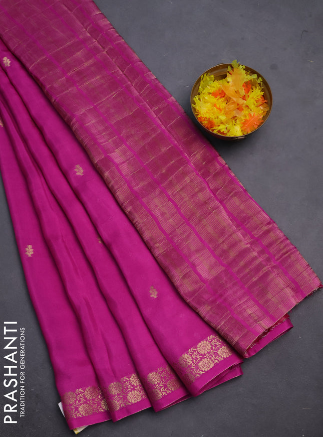Semi mysore silk saree pink with zari woven buttas and zari woven border