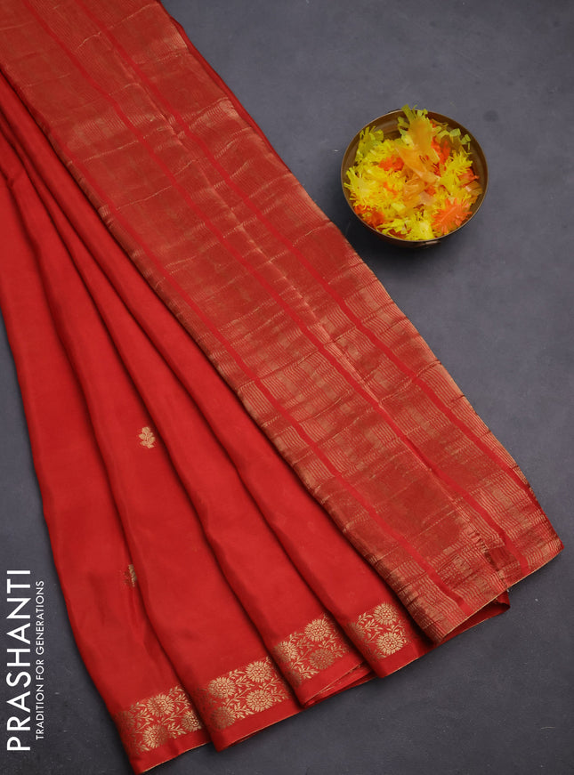Semi mysore silk saree orange with zari woven buttas and zari woven border