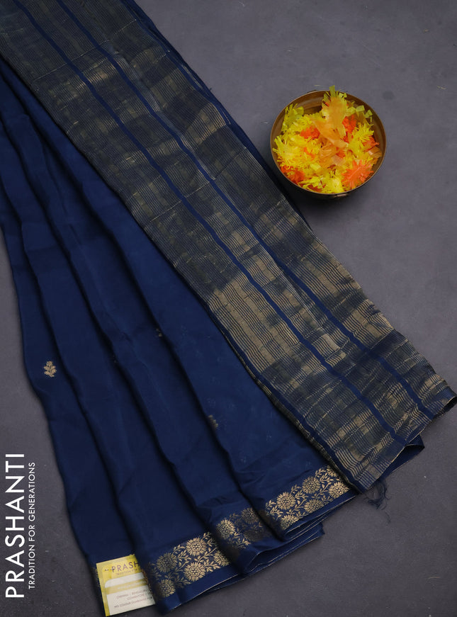 Semi mysore silk saree peacock blue with zari woven buttas and zari woven border