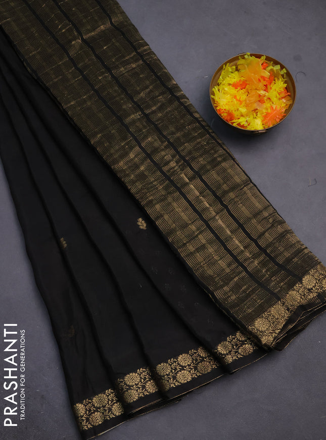 Semi mysore silk saree black with zari woven buttas and zari woven border