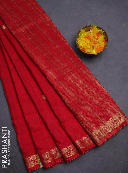 Semi mysore silk saree red with zari woven buttas and zari woven border