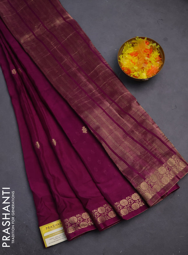 Semi mysore silk saree purple with zari woven buttas and zari woven border