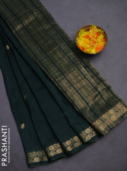 Semi mysore silk saree green with zari woven buttas and zari woven border