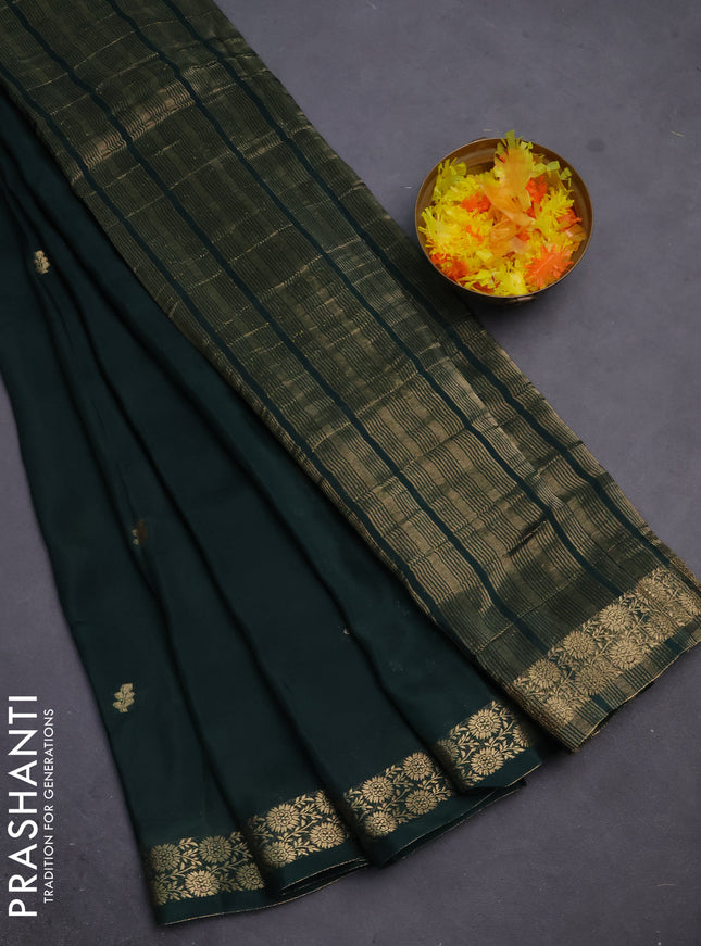 Semi mysore silk saree green with zari woven buttas and zari woven border