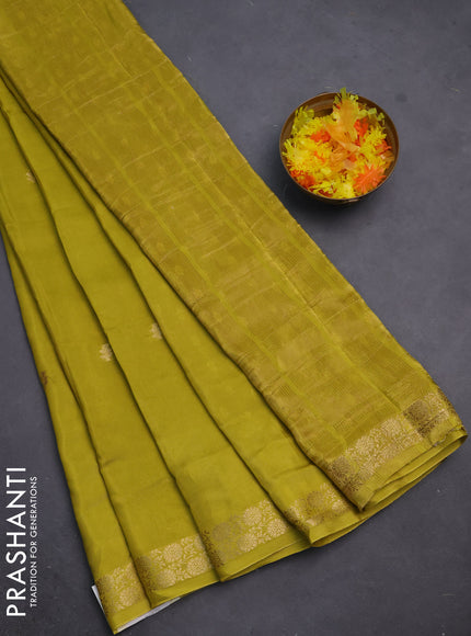 Semi mysore silk saree lime yellow with zari woven buttas and zari woven border