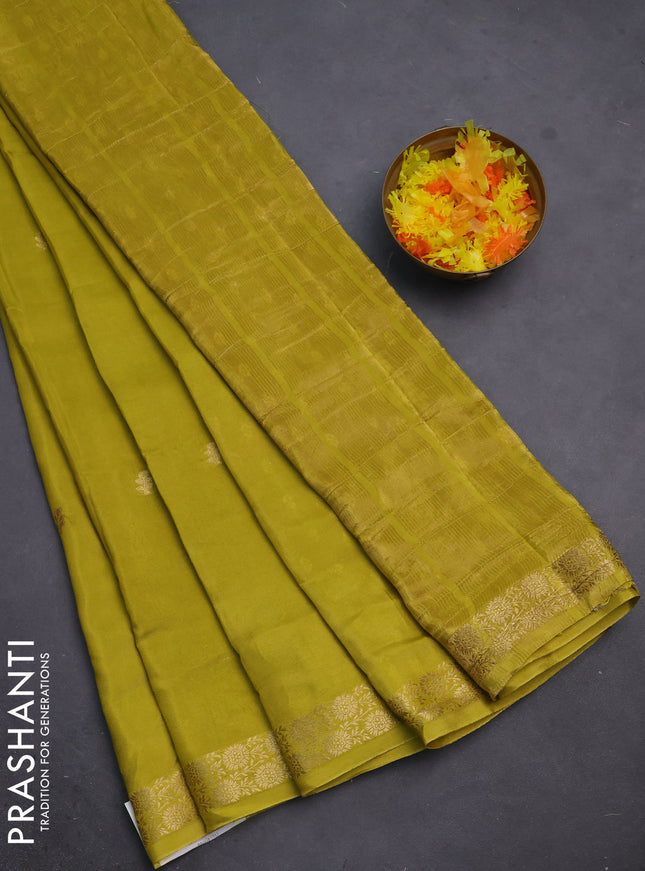 Semi mysore silk saree lime yellow with zari woven buttas and zari woven border