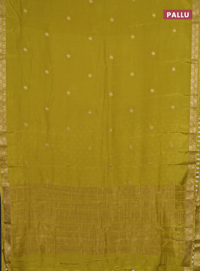 Semi mysore silk saree lime yellow with zari woven buttas and zari woven border